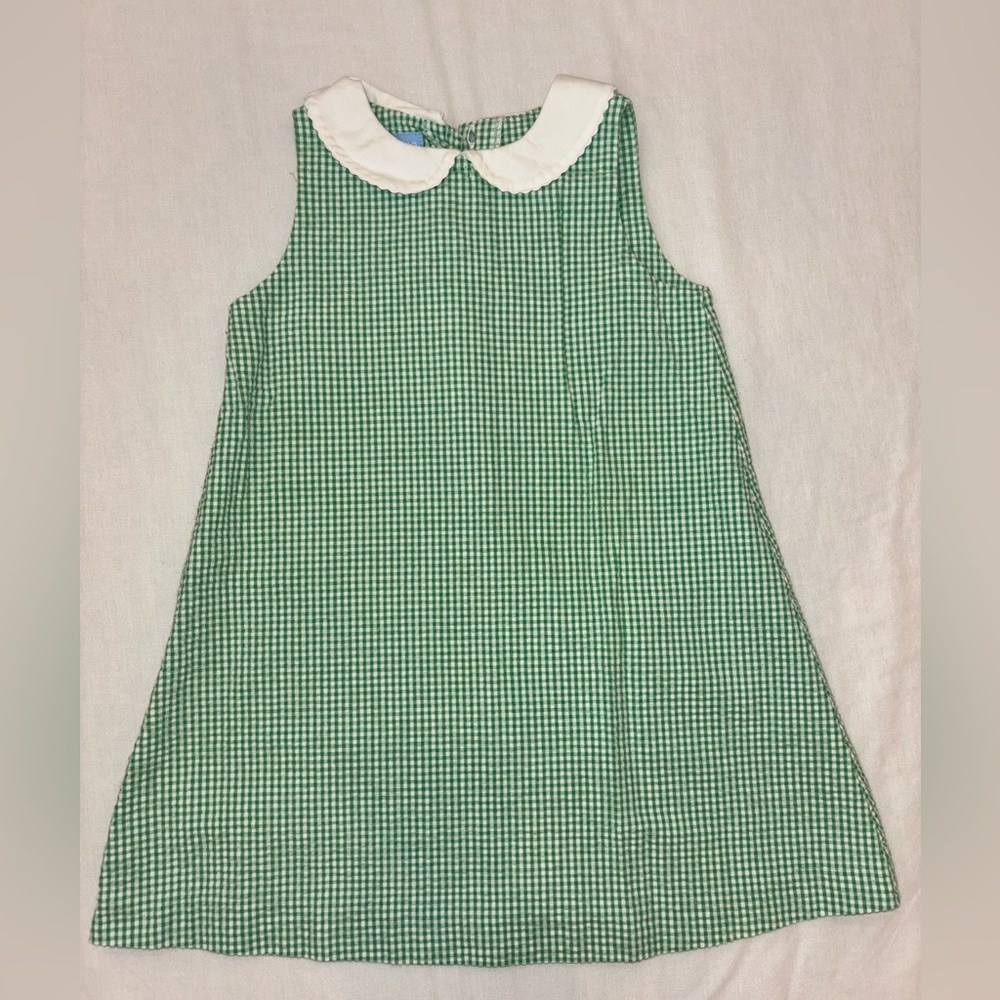 Green and white seersucker sundress